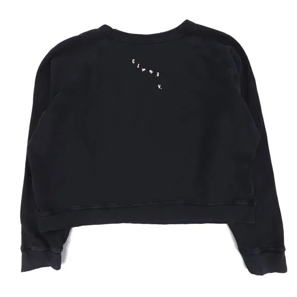 CLARE V. Discothèque Sweatshirt Crop Sweater Black Minimal French Girl Casual - Picture 6 of 9